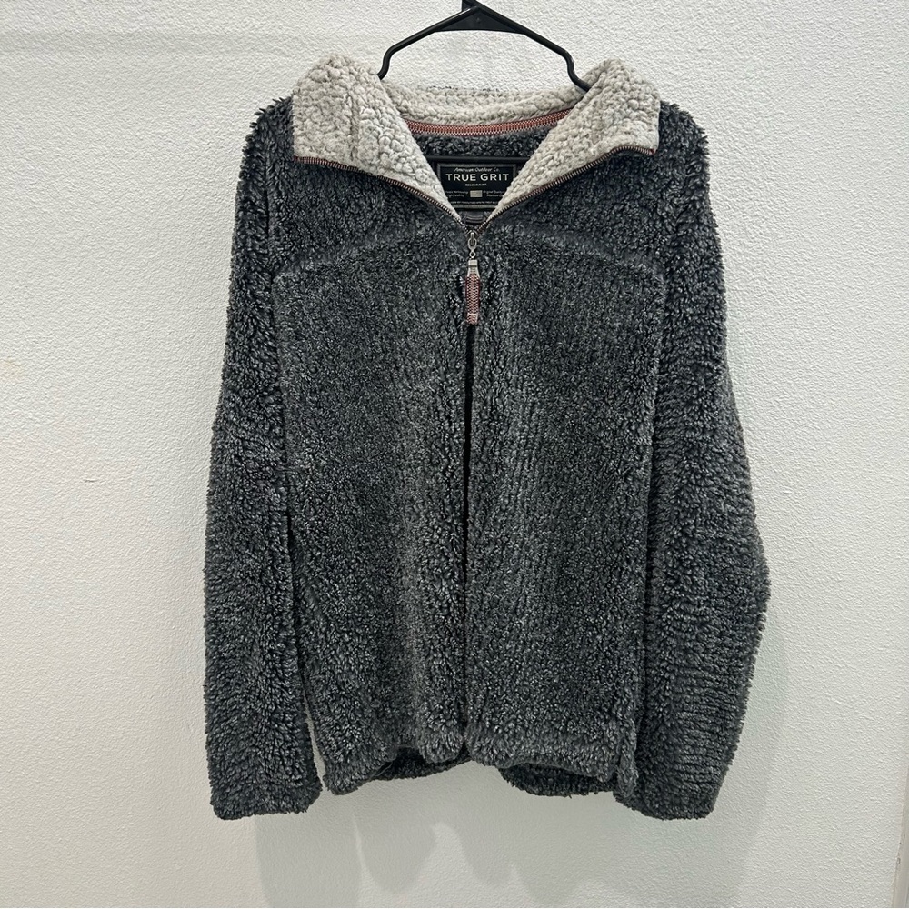 True Grit Quarter Zip Fleece Pullover Dark Grey Mens Medium Fuzzy Sherpa